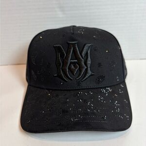 Amiri MA Full Canvas Hat Black Embroidered Logo Crystal Embellishment
